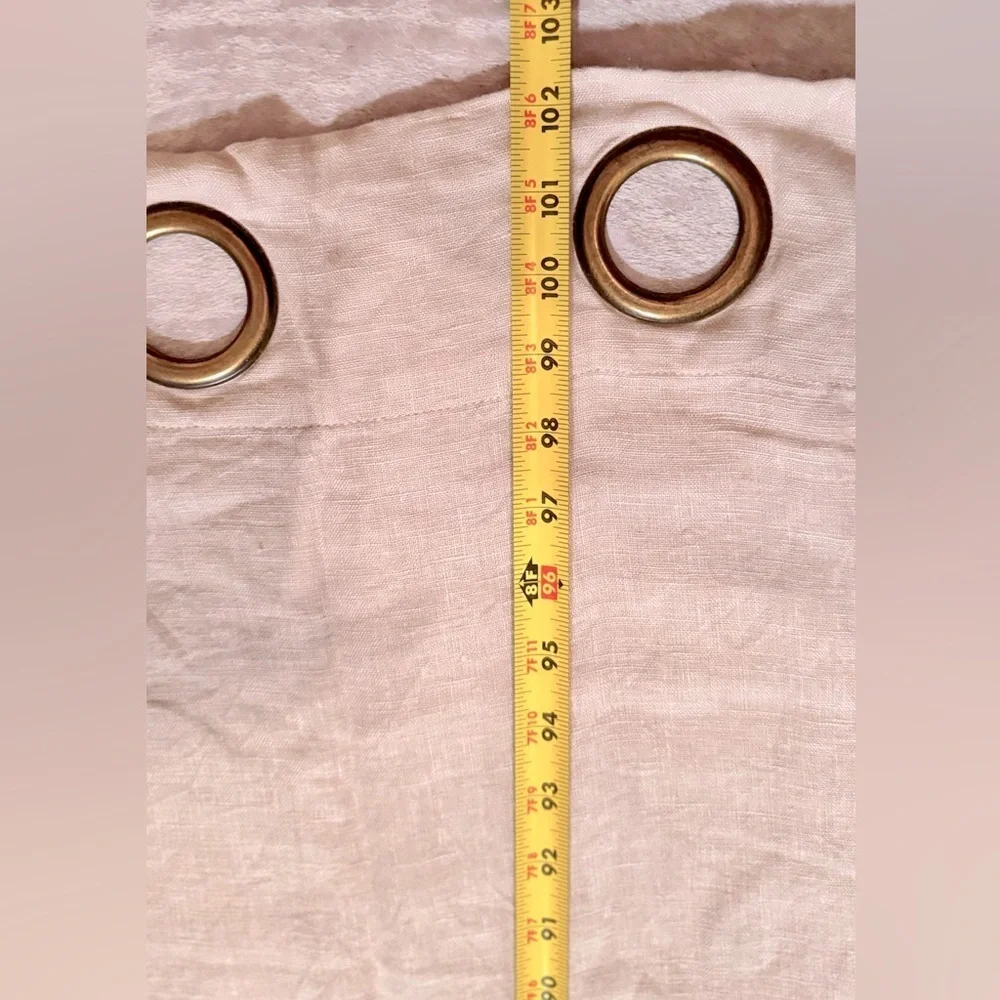 Pair of 2 Beige Khaki 100% Linen Curtain Panels w Grommet Rings 102”
